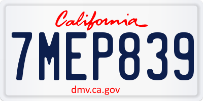 CA license plate 7MEP839