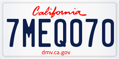CA license plate 7MEQ070