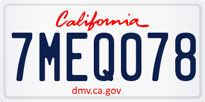 CA license plate 7MEQ078