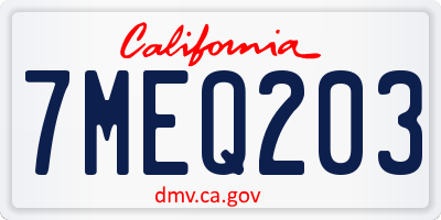 CA license plate 7MEQ203