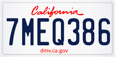 CA license plate 7MEQ386