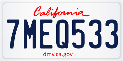 CA license plate 7MEQ533