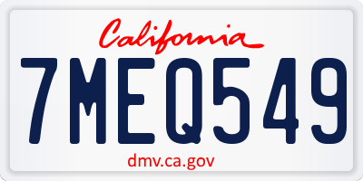 CA license plate 7MEQ549