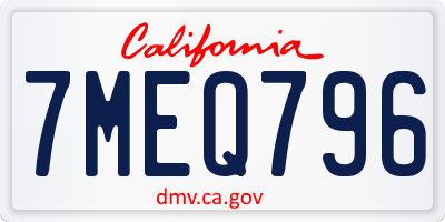 CA license plate 7MEQ796