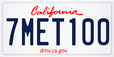 CA license plate 7MET100