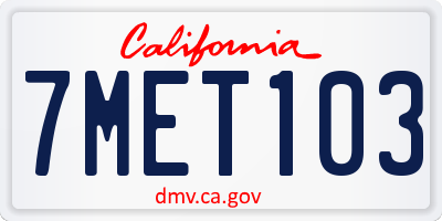 CA license plate 7MET103