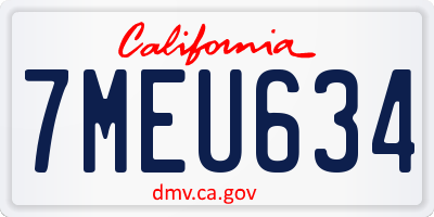 CA license plate 7MEU634