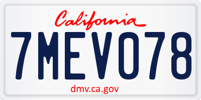 CA license plate 7MEV078