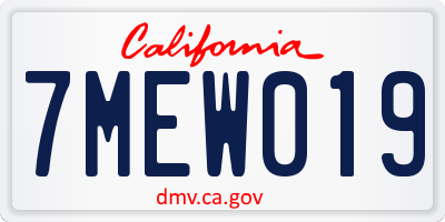 CA license plate 7MEW019