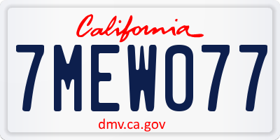 CA license plate 7MEW077
