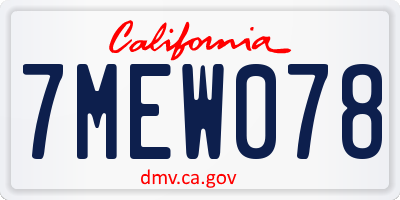 CA license plate 7MEW078