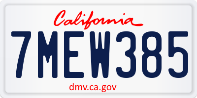 CA license plate 7MEW385