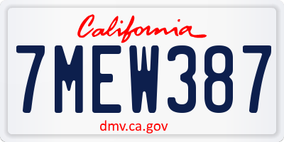 CA license plate 7MEW387