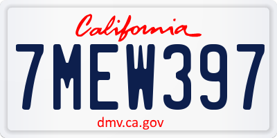 CA license plate 7MEW397