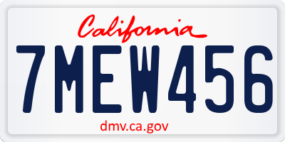 CA license plate 7MEW456