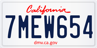CA license plate 7MEW654