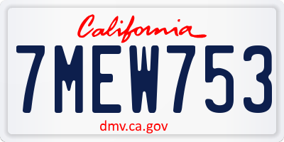 CA license plate 7MEW753
