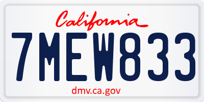 CA license plate 7MEW833