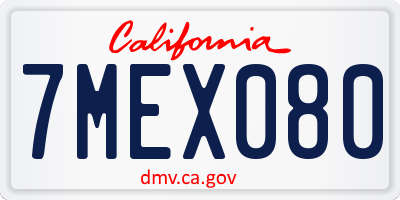 CA license plate 7MEX080