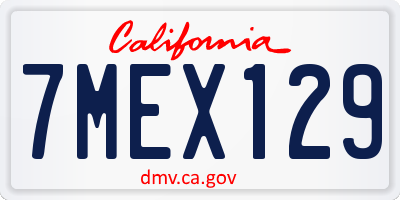 CA license plate 7MEX129
