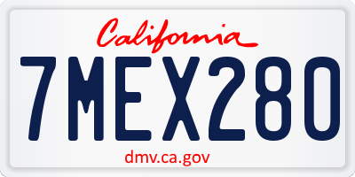 CA license plate 7MEX280