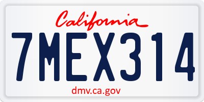 CA license plate 7MEX314