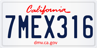 CA license plate 7MEX316