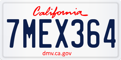 CA license plate 7MEX364