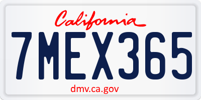 CA license plate 7MEX365