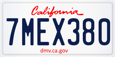 CA license plate 7MEX380