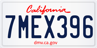 CA license plate 7MEX396