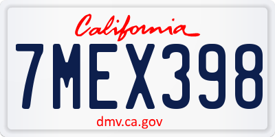 CA license plate 7MEX398