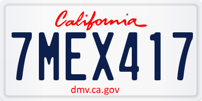 CA license plate 7MEX417