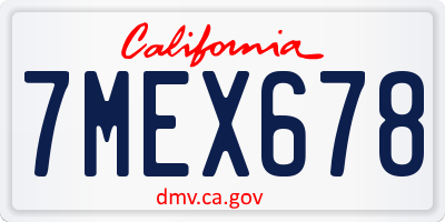 CA license plate 7MEX678