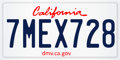 CA license plate 7MEX728