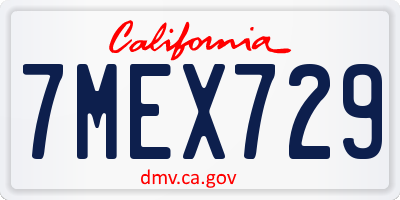 CA license plate 7MEX729