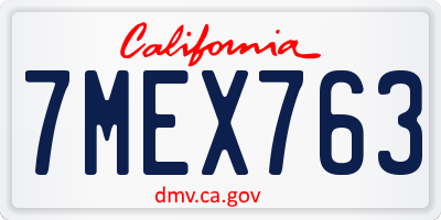 CA license plate 7MEX763