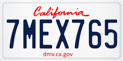CA license plate 7MEX765