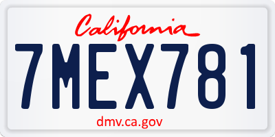 CA license plate 7MEX781