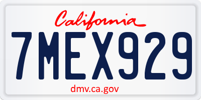 CA license plate 7MEX929