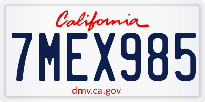 CA license plate 7MEX985