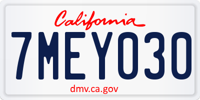 CA license plate 7MEY030