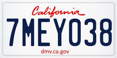 CA license plate 7MEY038