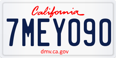 CA license plate 7MEY090