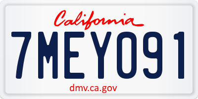 CA license plate 7MEY091