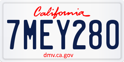 CA license plate 7MEY280