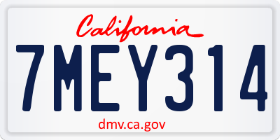 CA license plate 7MEY314
