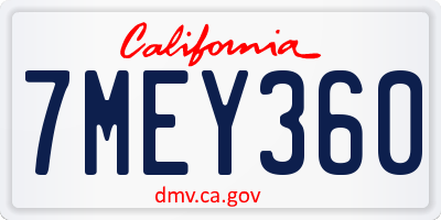 CA license plate 7MEY360