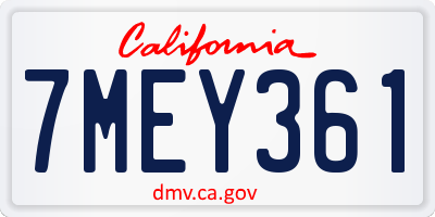 CA license plate 7MEY361