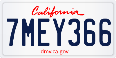 CA license plate 7MEY366